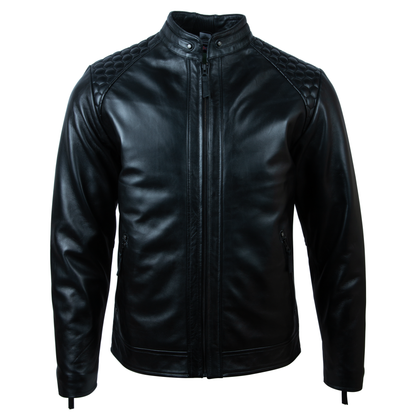Men's Quilted-Shoulder Leather Biker Jacket – Black