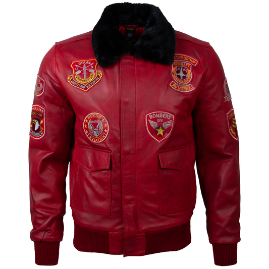 Men's Leather Aviator Bomber Jacket – Red