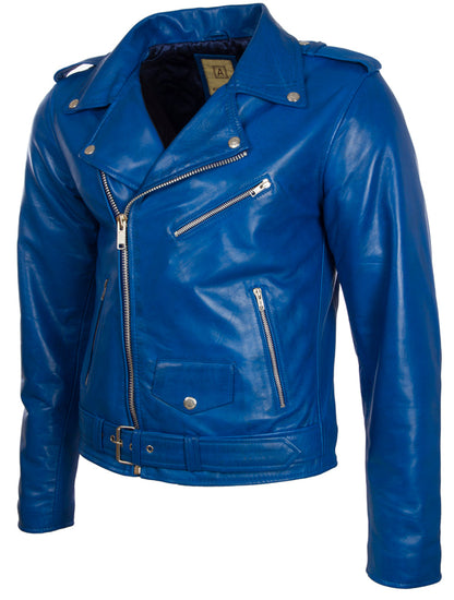 Men's Leather Biker Jacket – Electric Blue