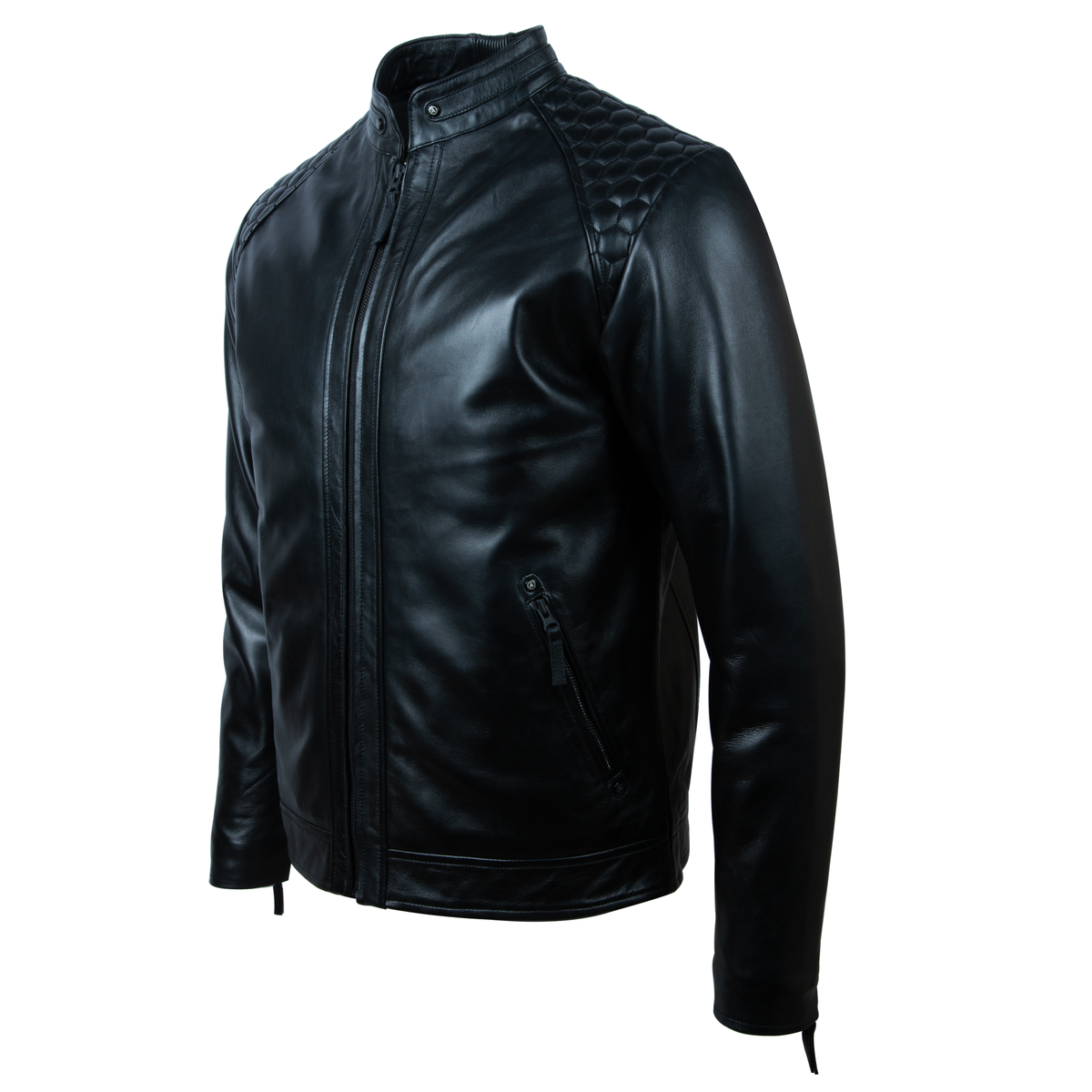 Men's Quilted-Shoulder Leather Biker Jacket – Black