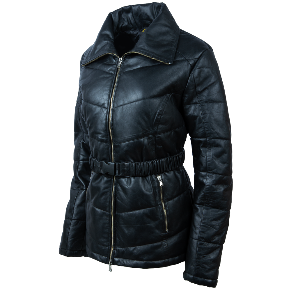 Women's Leather Puffer Coat – Black