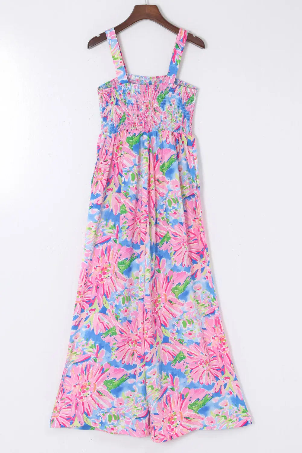 Smocked Square Neck Wide Leg Jumpsuit