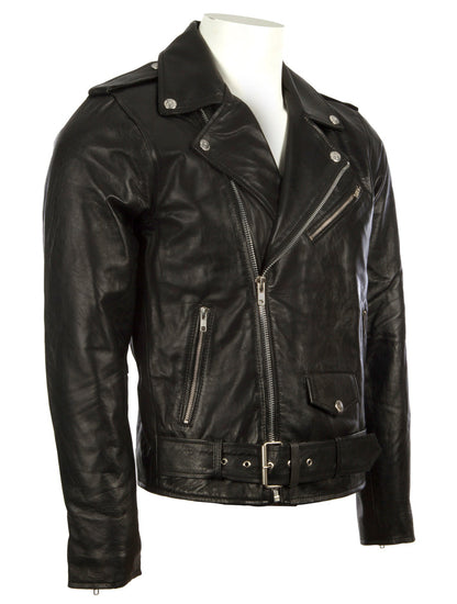 Men's Leather Biker Jacket – Black