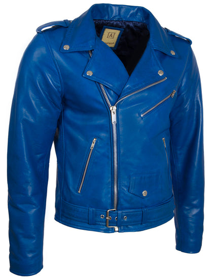 Men's Leather Biker Jacket – Electric Blue