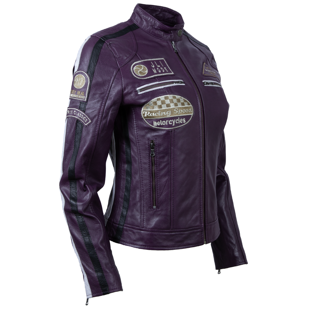Women's Leather Racing Jacket – Purple