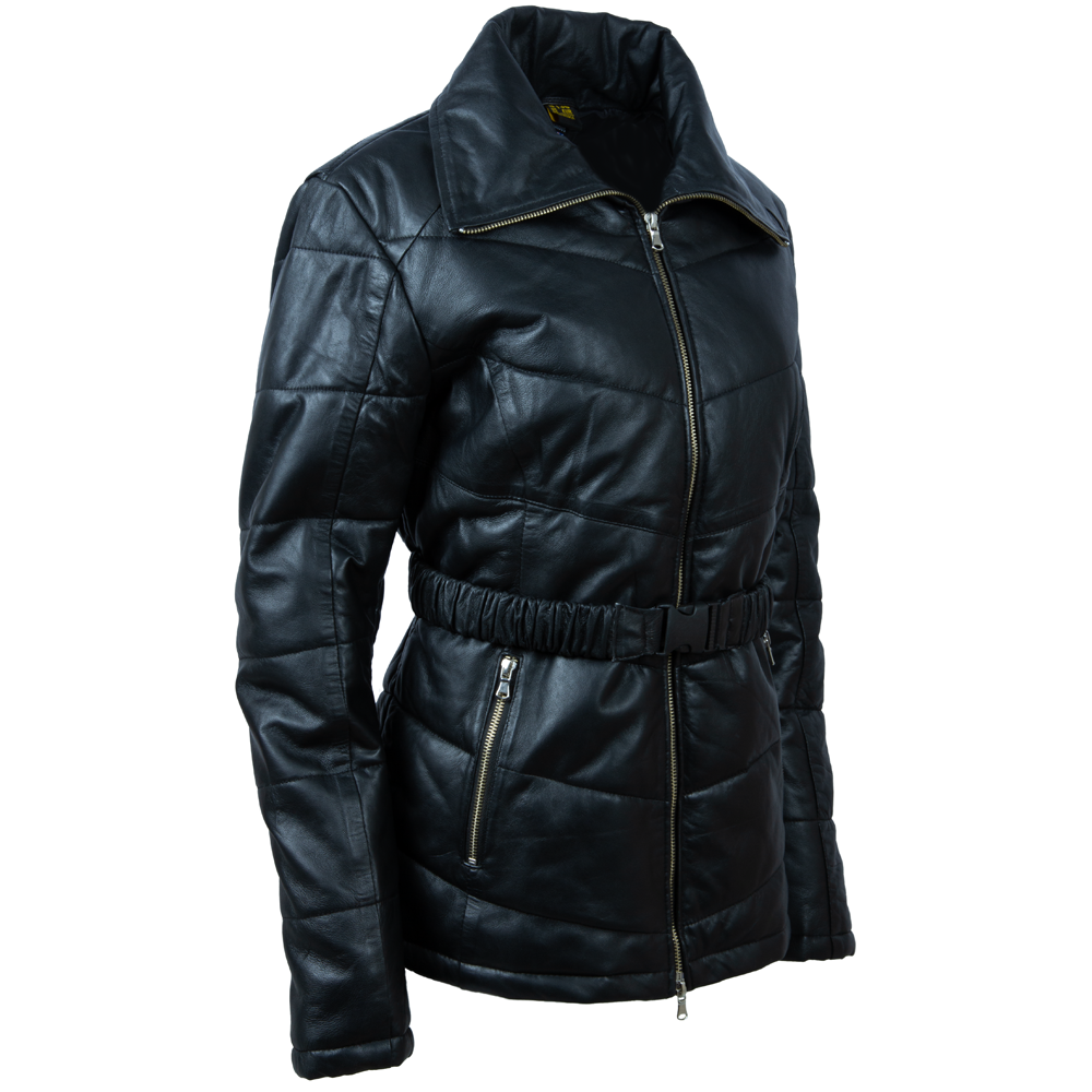 Women's Leather Puffer Coat – Black