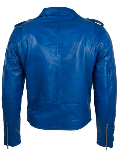 Men's Leather Biker Jacket – Electric Blue