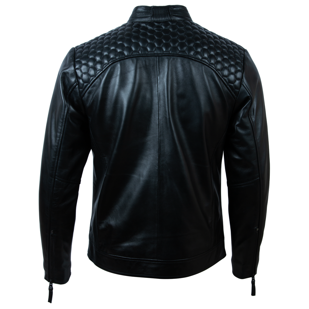Men's Quilted-Shoulder Leather Biker Jacket – Black