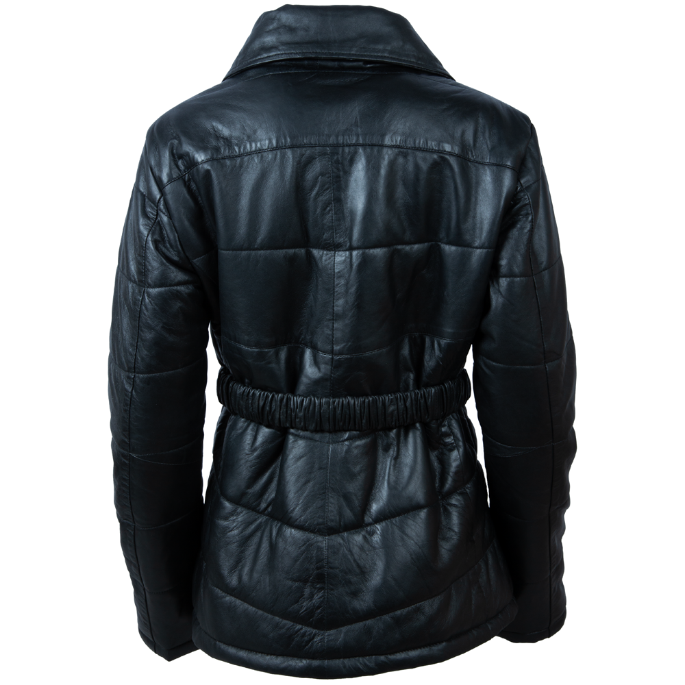 Women's Leather Puffer Coat – Black