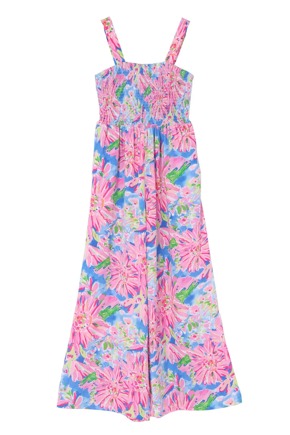 Smocked Square Neck Wide Leg Jumpsuit