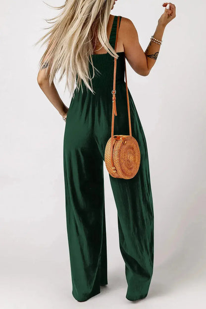 Smocked Square Neck Wide Leg Jumpsuit