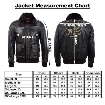 Men's Leather Aviator Jacket with Faux Fur Collar – Black