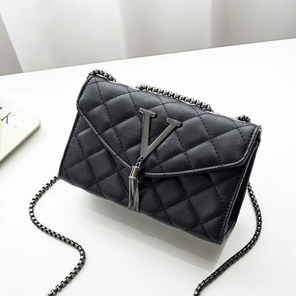 Quilted Chain Shoulder Bag – Black