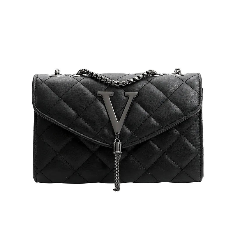 Quilted Chain Shoulder Bag – Black