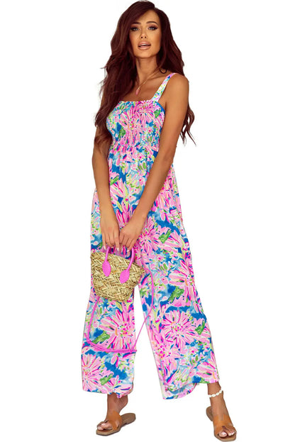 Smocked Square Neck Wide Leg Jumpsuit