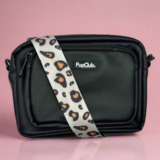 Vegan Leather Crossbody Bag – Black with Leopard Strap
