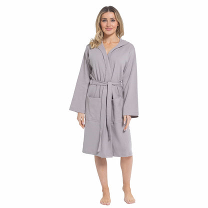 Hooded Waffle Cotton Dressing Gown – Grey