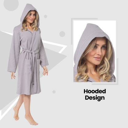 Hooded Waffle Cotton Dressing Gown – Grey