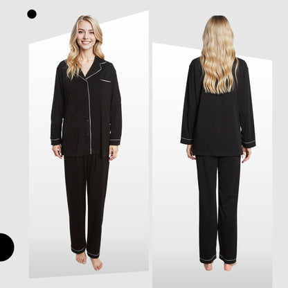 Soft Touch Button-Up Pyjama Set – Black