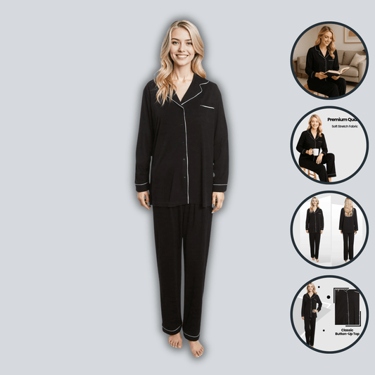 Soft Touch Button-Up Pyjama Set – Black