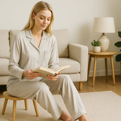 Soft Touch Button-Up Pyjama Set – Grey