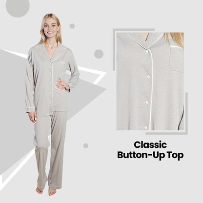 Soft Touch Button-Up Pyjama Set – Grey