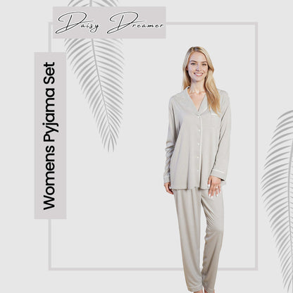 Soft Touch Button-Up Pyjama Set – Grey