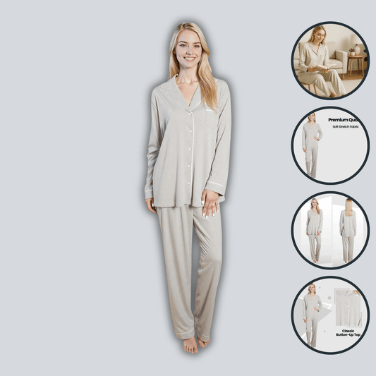 Soft Touch Button-Up Pyjama Set – Grey