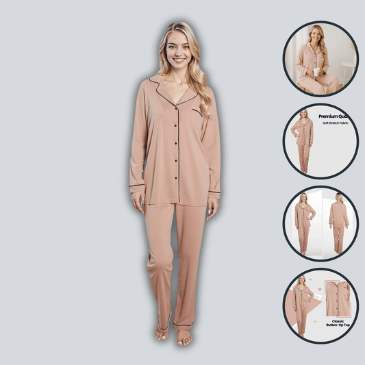 Soft Touch Button-Up Pyjama Set – Blush