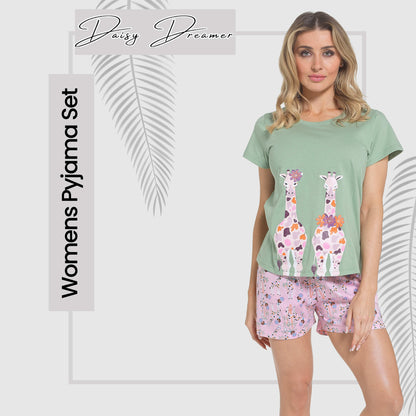 Giraffe Print T-Shirt & Shorts Pyjamas