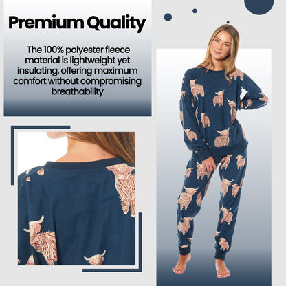 Highland Cow Fleece Pyjama Set – Navy