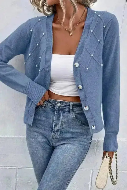 Pearl Button Knit Cardigan – Sepia Rose