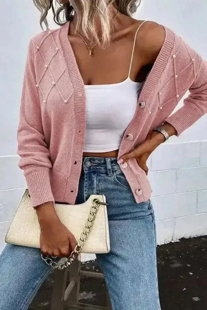 Pearl Button Knit Cardigan – Sepia Rose