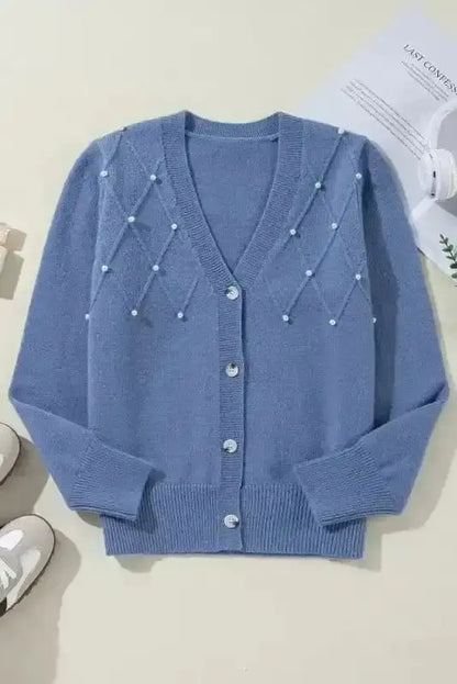 Pearl Button Knit Cardigan – Sepia Rose