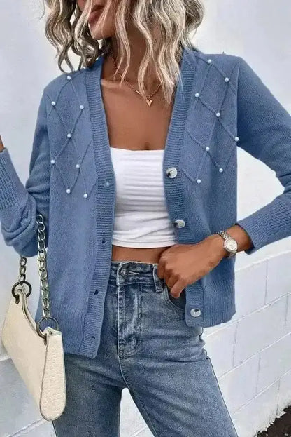 Pearl Button Knit Cardigan – Sepia Rose