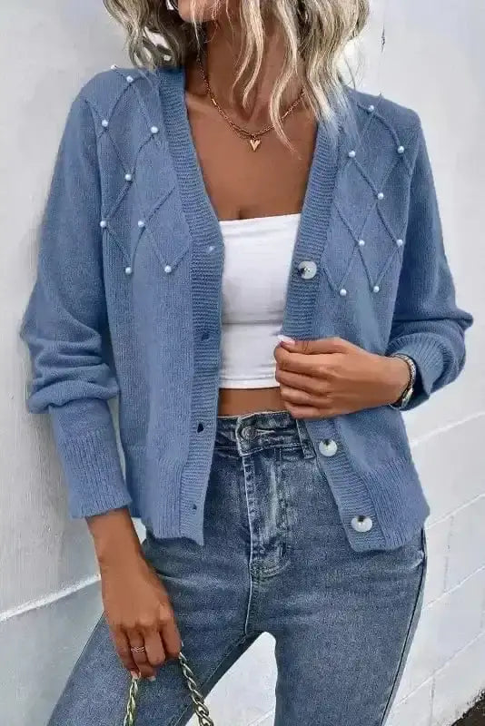 Pearl Button Knit Cardigan – Sepia Rose
