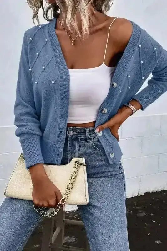 Pearl Button Knit Cardigan – Sepia Rose