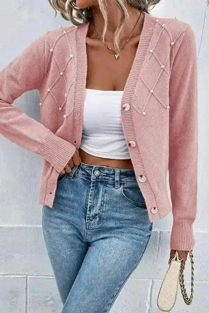 Pearl Button Knit Cardigan – Sepia Rose