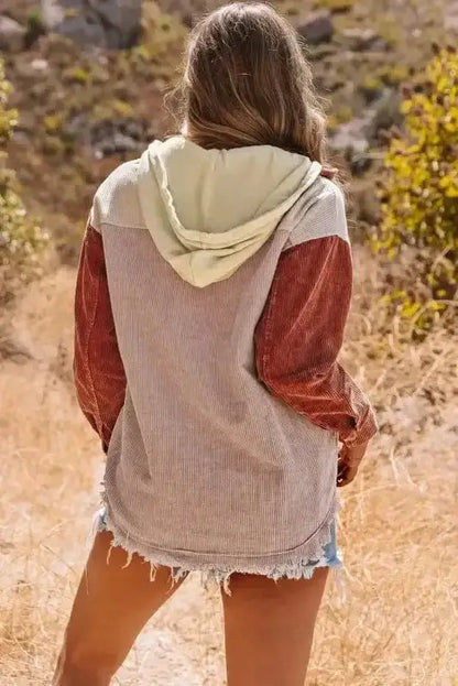 Colour Block Hooded Corduroy Jacket