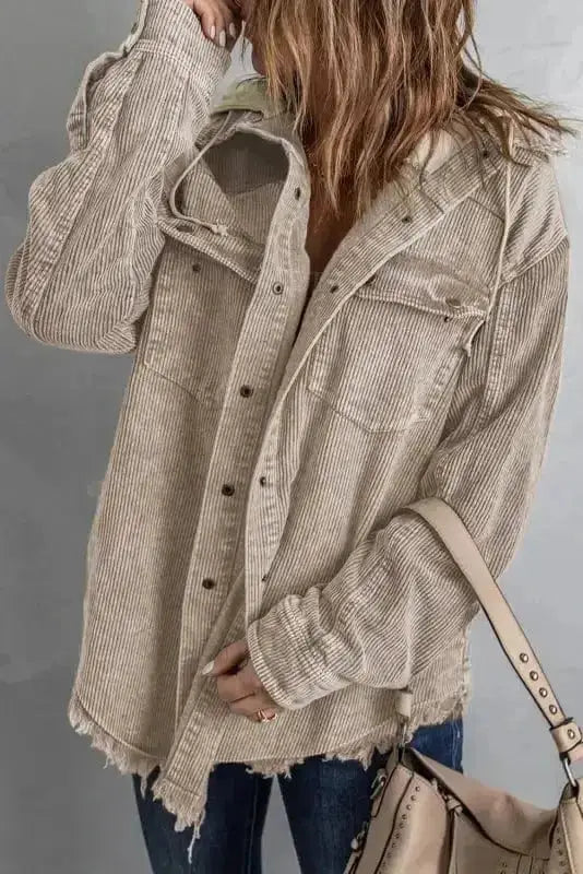 Colour Block Hooded Corduroy Jacket