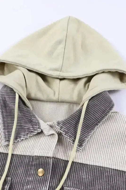 Colour Block Hooded Corduroy Jacket