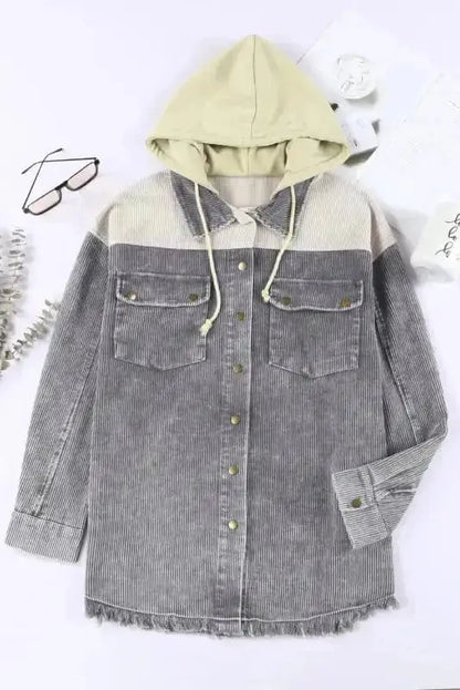 Colour Block Hooded Corduroy Jacket