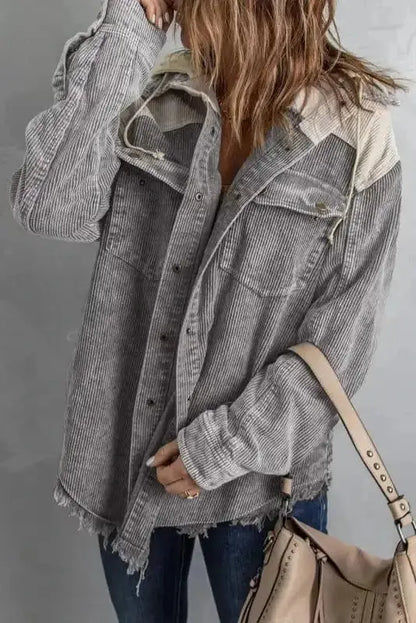 Colour Block Hooded Corduroy Jacket