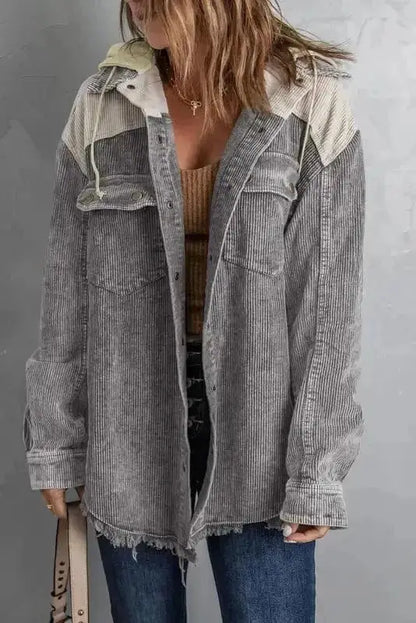 Colour Block Hooded Corduroy Jacket