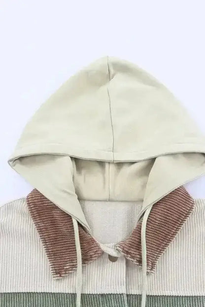 Colour Block Hooded Corduroy Jacket