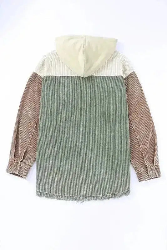 Colour Block Hooded Corduroy Jacket