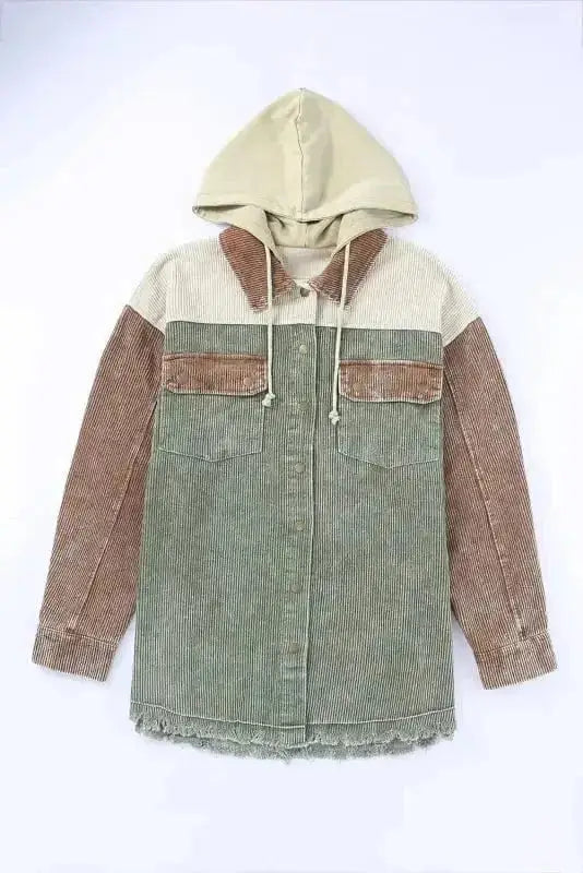 Colour Block Hooded Corduroy Jacket