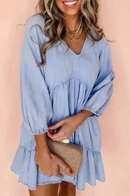 Puff Sleeve Tiered Mini Dress – Washed Black