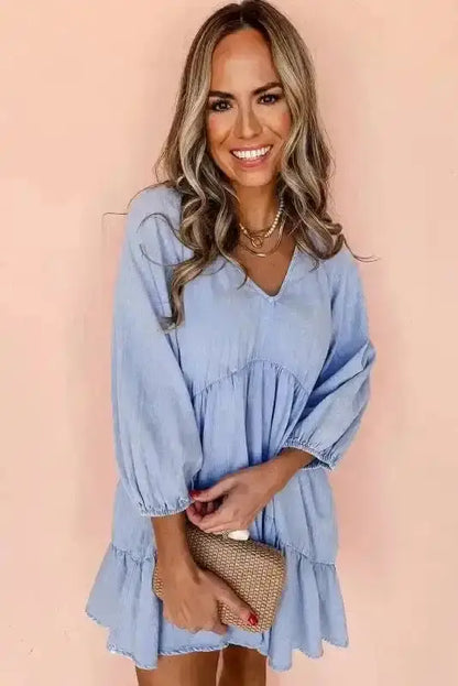 Puff Sleeve Tiered Mini Dress – Washed Black
