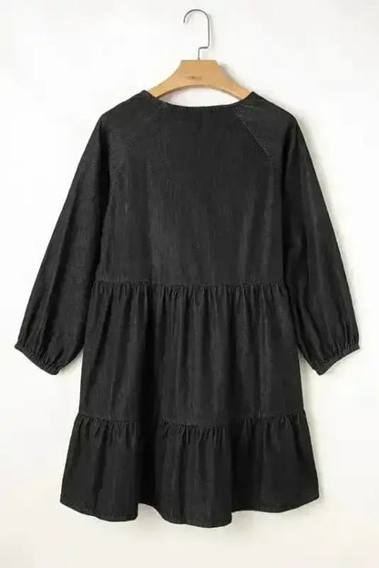 Puff Sleeve Tiered Mini Dress – Washed Black